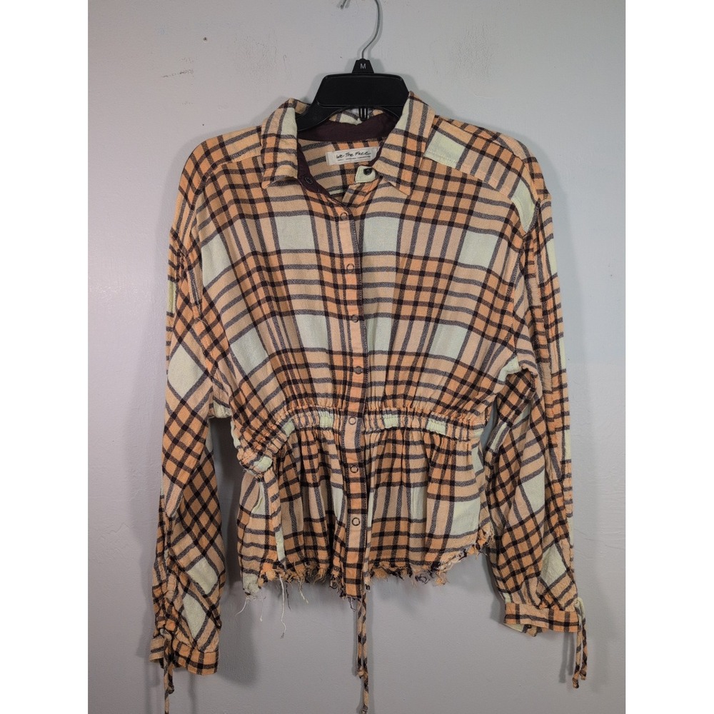 $118 Free People Pacific Dawn Plaid Shirt Peach Tree Plaid Snap Button Down S